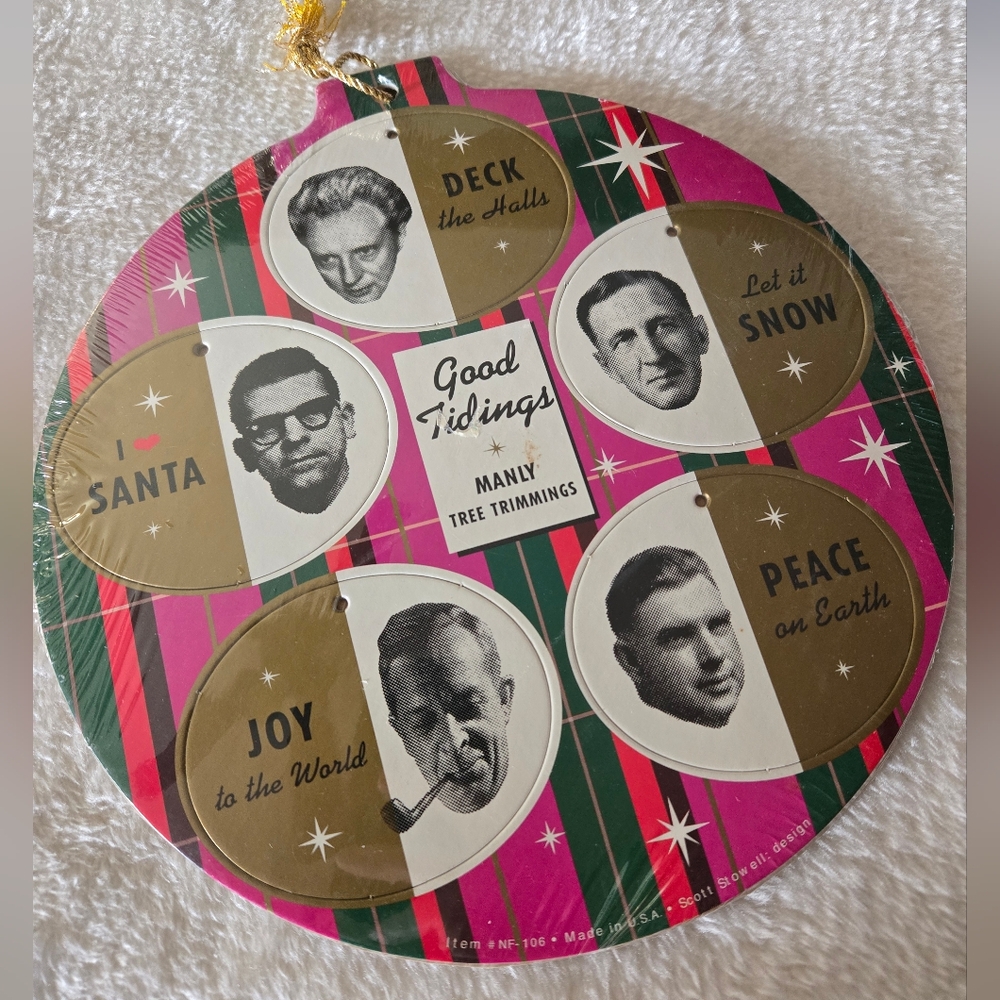 Blue Q Vintage Deluxe Die-Cut Good Tidings Manly Tree Trimmings Ornaments NIP